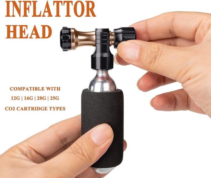 GEWAGE CO2 Inflator with 4 X 16g Cartridges - CO2 Bike Pump Presta & Schrader Valve Compatible - CO2 Bike Tire inflator for Mountain and Road Bike - Image 3